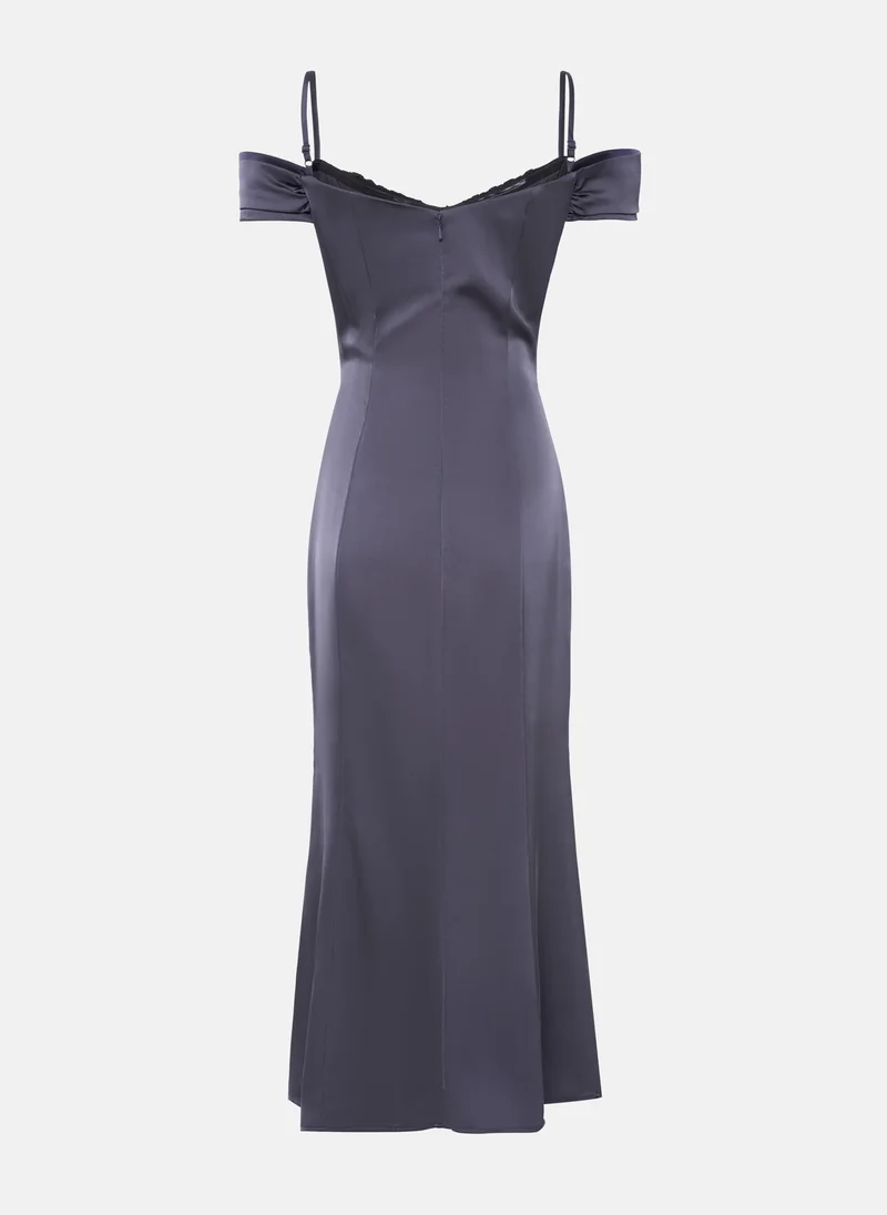 Lichi Short-sleeve midi dress with lace-up waist